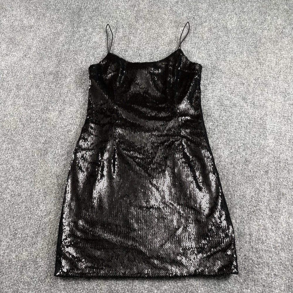 PrettyLittleThing Dress Women 0 Black Sequin Y2K Party‎ Club Glam Baddie Mini - Picture 4 of 16
